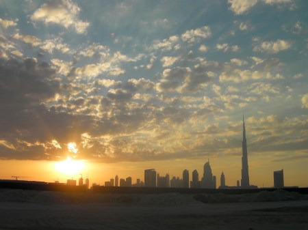 SunsetBurj sunset and the Sheikh Zayed Road skyline, Dubai