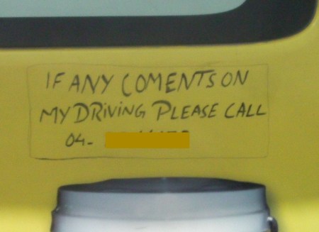 Driver20 If any comments on my driving, please call