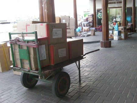 SoukCart handcart loaded with boxes in the Spice Souk area