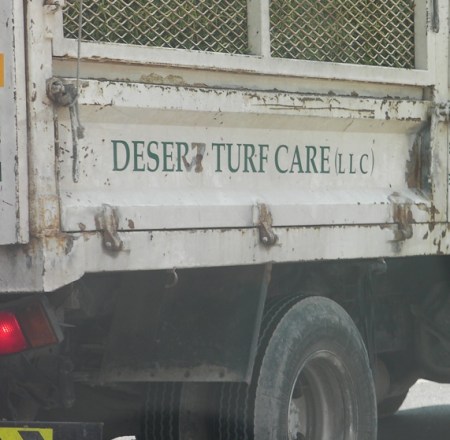 Desert Turf Care sign on a truck "desert turf care"