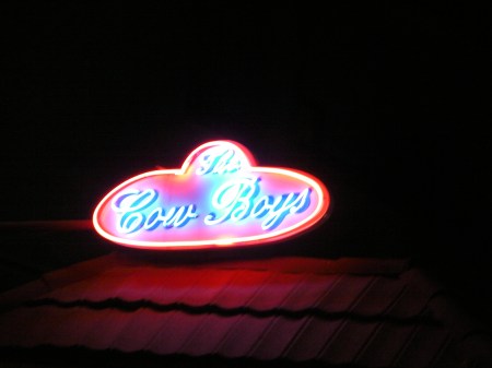 The Cow Boys neon sign for the Cow Boys nightclub