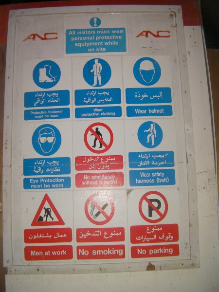 Caution sign a caution sign with 9 messages in both English & Arabic