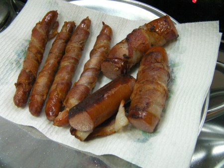 Bacon wrapped sausage 2 cooked bacon wrapped sausage