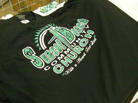 Sunset Beach a t-shirt with a church logo