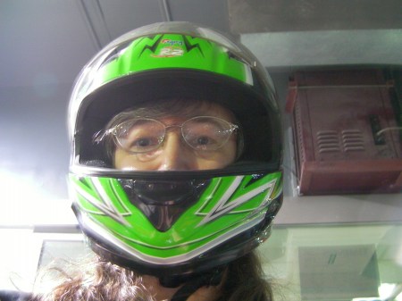 me in a green helmet