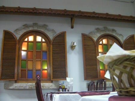 stained glass windows with shutters