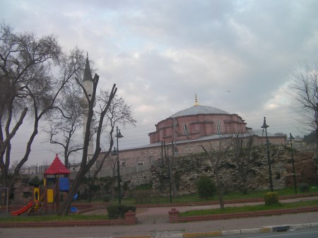 children's park, ancient wall and mosque