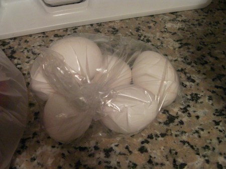 Eggs in a bag six eggs in a plastic bag