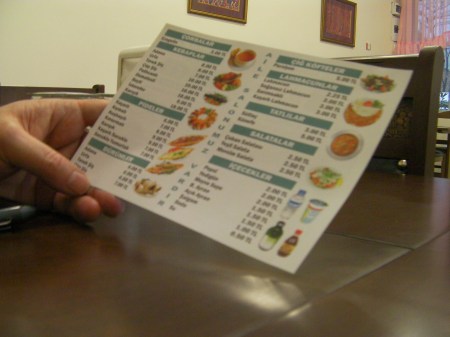 Menu in Turkish menu in Turkish