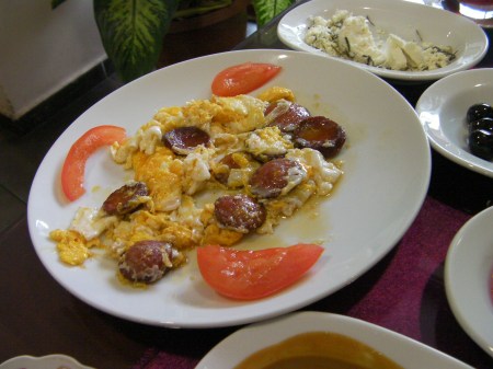 Eggs and sausage scrambled eggs with sausage