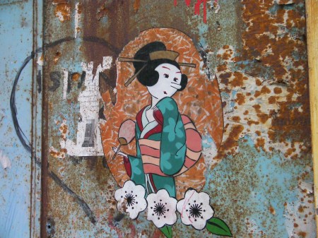 graffiti picture of Olive Oyl as a geisha