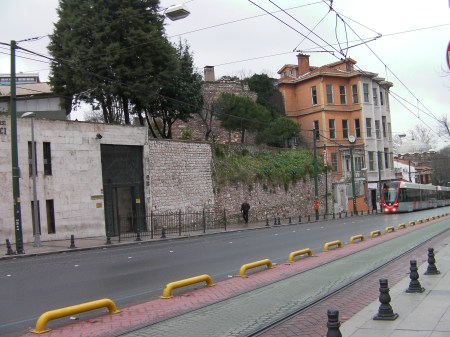 street scene showing several time periods of building