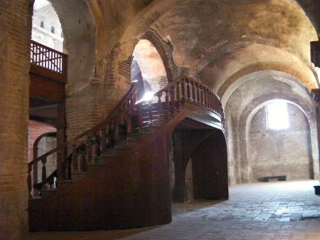 wooden stairs inside the Hagia Eirene