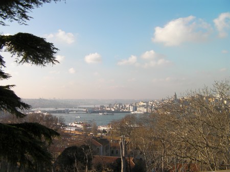 view from Topkapi hill toward the Galata Bridge