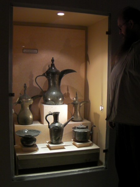 display of Arabic coffee pots