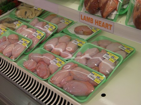 packages of testicles in the meat case