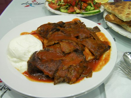 yogurt, red meat and tomato base sauce
