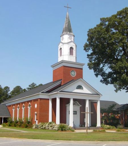 red brick church building