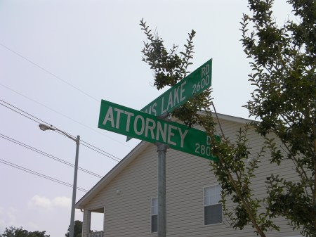 street sign for Attorney Drive