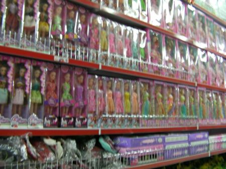 store aisle full of Barbie doll imitations