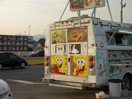 concessions truck plastered with pictures of Sponge Bob