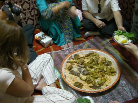 large platter of lamb and rice
