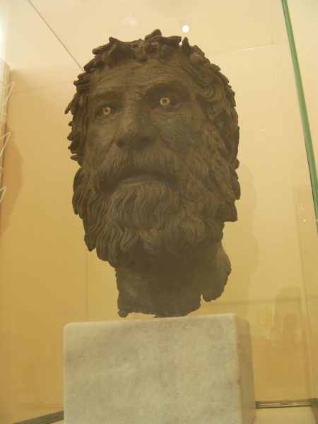 bronze sculpture of a bearded man's head