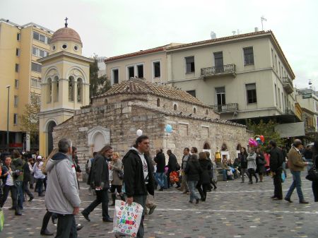 Church near Monastiraki Metro Station church made from pieces of Greek ruins
