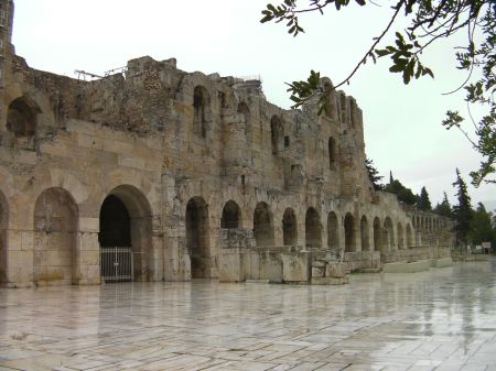 Odeum of Herodes Atticus ancient wall with arched doorways