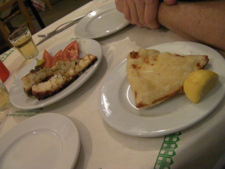grilled octopus and fried cheese appetizers