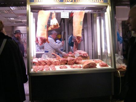 butcher chopping lamb