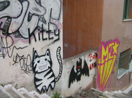 Street Art - Kitty graffiti depicting a black and white cat