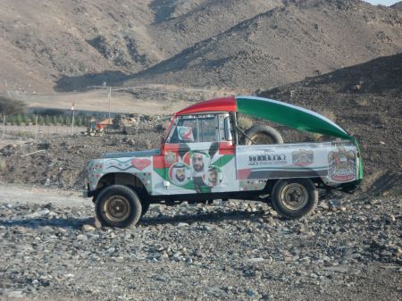 Truck truck decorated with pictures and flag colors