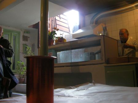 open basement door and the kitchen area