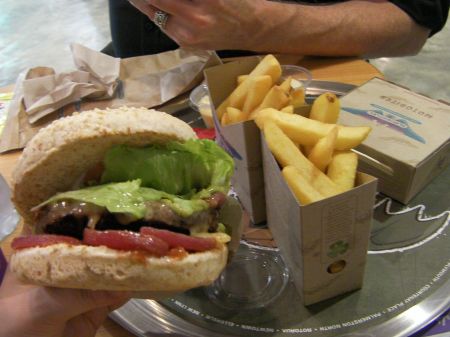 Biofuel Burger burger with lots of toppings and large fries