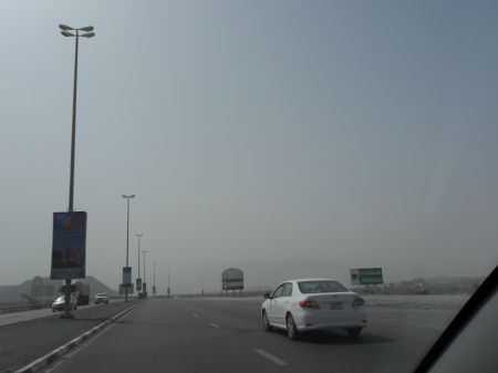 dusty haze and no hills visible
