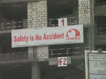 sign stating "safety is no accident"