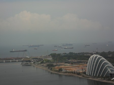 freighter ships in the distance 