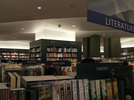 sections of the bookstore separating fantasy from science fiction