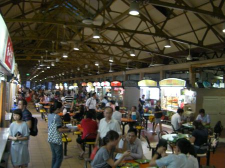 food hawkers hall, food booths, tables