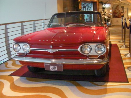Corvair red classic Corvair car head on