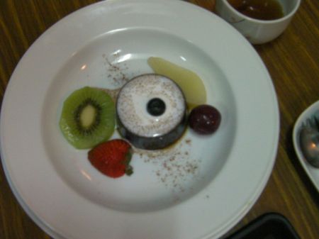 Coffee Gelatin sliced fruit and a round gelatin dessert