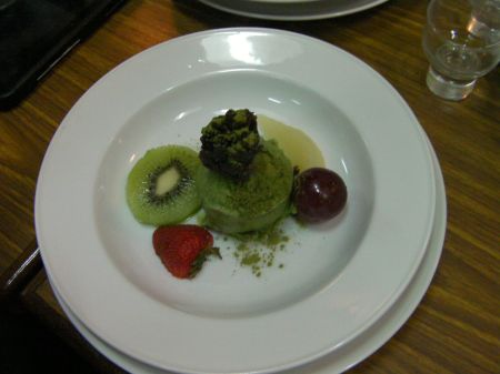 Green Tea Ice Cream sliced fruit and green ice cream
