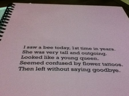 Bee Book spiral bound book with text on the cover