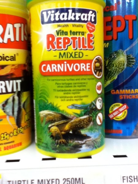 can of reptile food labeled "mixed carnivore"