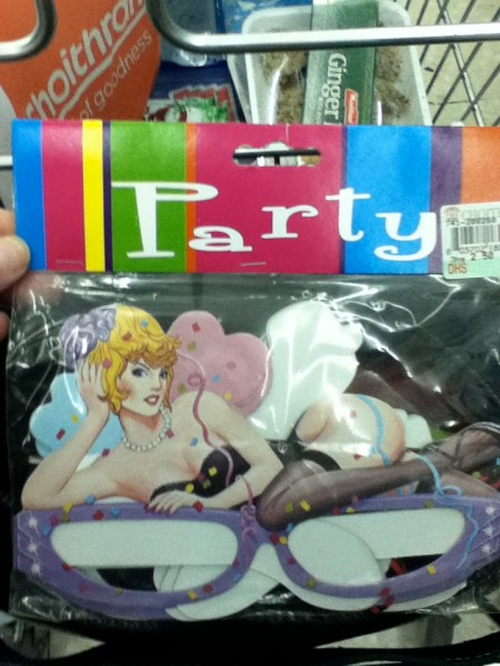 Party Glasses paper party glasses with scantily clad woman across the top