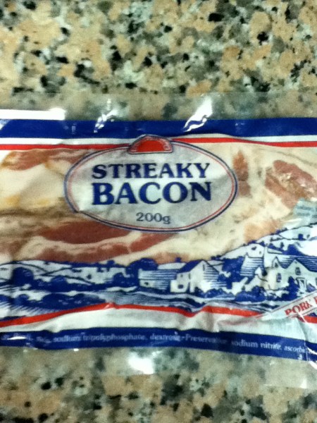 Streaky Bacon package of "streaky" bacon