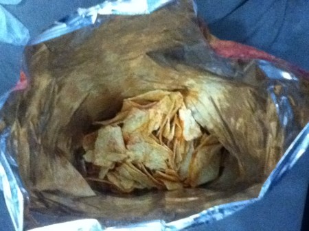 Potato Chips interior of potato chip bag less than half full