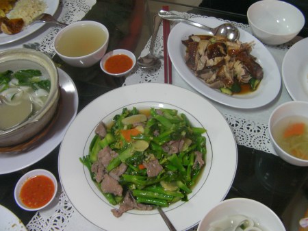 Beef and Kai Lan beef with kai lan, hainanese chicken