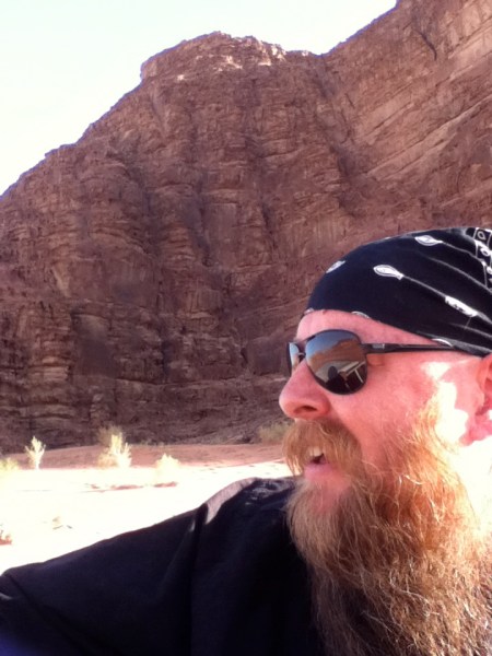 bearded man and limestone mountain